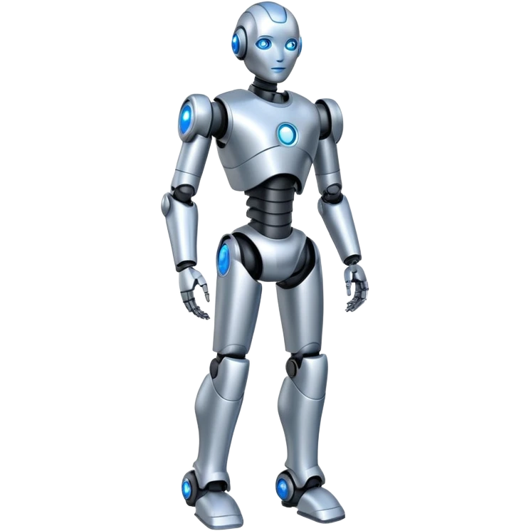 Robots Humanoid – Silver android with glowing eyes, human shape, full body emoji