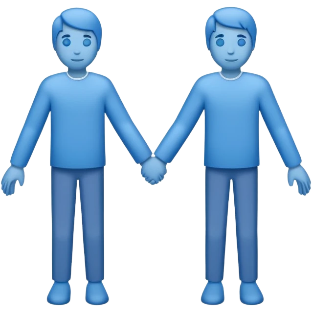 bonequinhos recortados de papel azuis de mãos dadas emoji