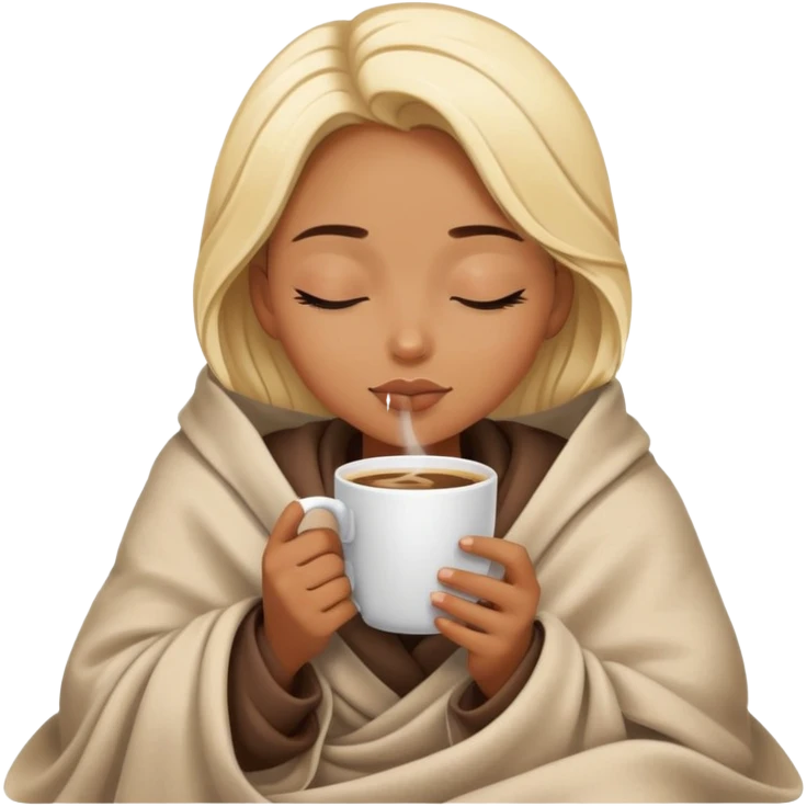 Blonde black girl inside a blanket sipping coffee eyes closed emoji