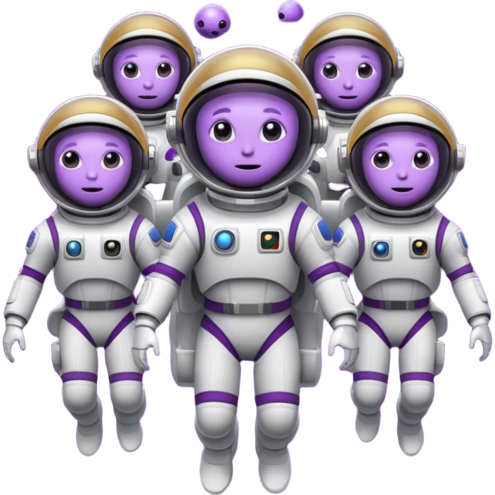 Purple alien floating with jetpack, white Astronauts emoji