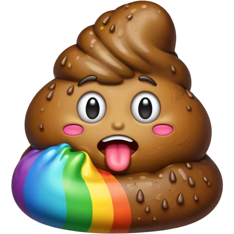 A turd emoji puking up a rainbow, variation with a more detailed rainbow emoji