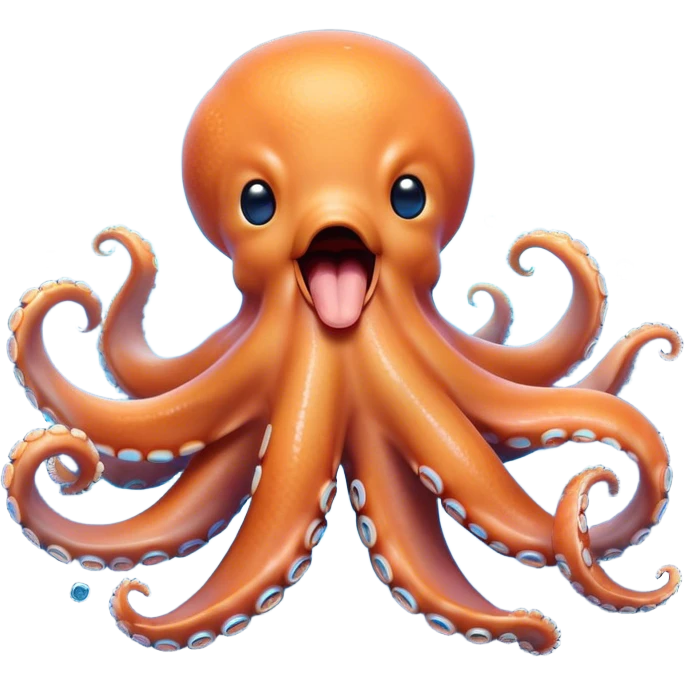 Cinematic Cute Yawning Octopus Portrait Emoji, Head tilted slightly with a dramatic, wide-open yawn, showcasing a plump, light orange body decorated with delicate blue rings and loosely draped arms with sleepy, half-closed eyes, Simplified yet irresistibly adorable features, highly detailed, glowing with a soft, cozy underwater glow, high shine, relaxed yet expressive, stylized with a hint of whimsical aquatic charm, soft glowing outline, capturing the essence of a drowsy yet affectionate octopus that appears ready to stretch and yawn its way out of the screen! emoji