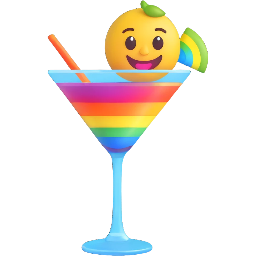 rock 'n' roll emoji with martini glass and rainbow, cheerful expression emoji