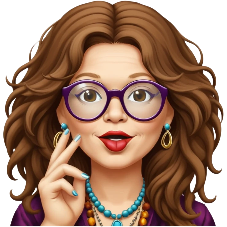 Janis Joplin blowing a kiss with her iconic glasses emoji