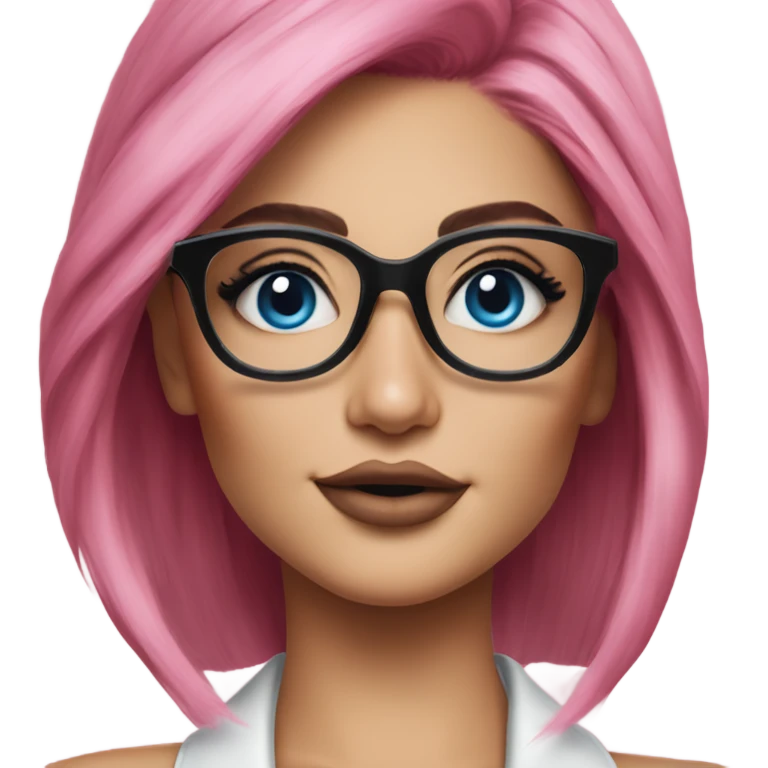 Photo Realistic kylie jenner stylish pink hair BLUE eyes and glasses elegant  emoji