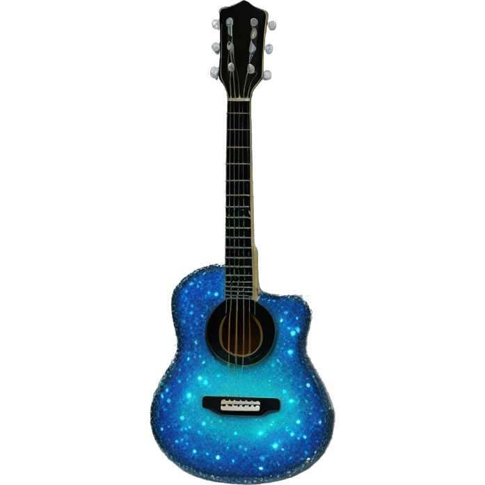 Realistic neon blue to black acoustic guitar with sparkly shiny glitter and diamonds on it. emoji