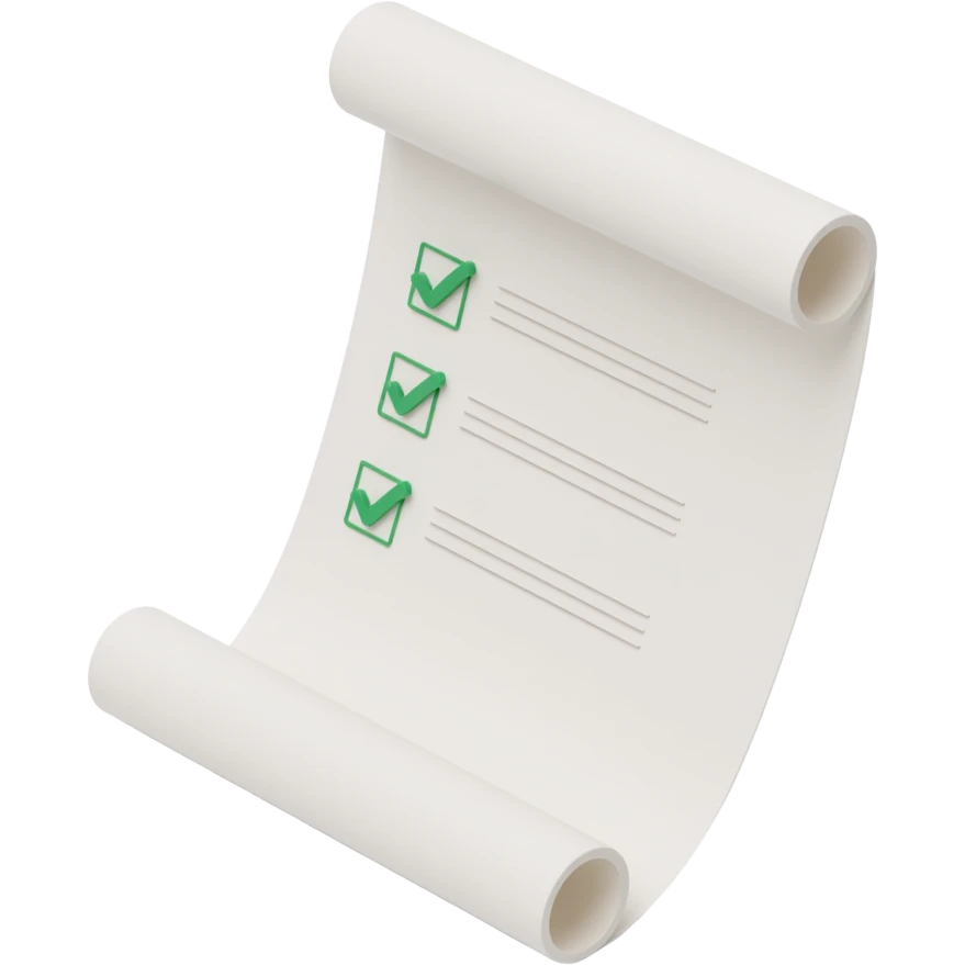 floating rolled paper list with green checkboxes emoji