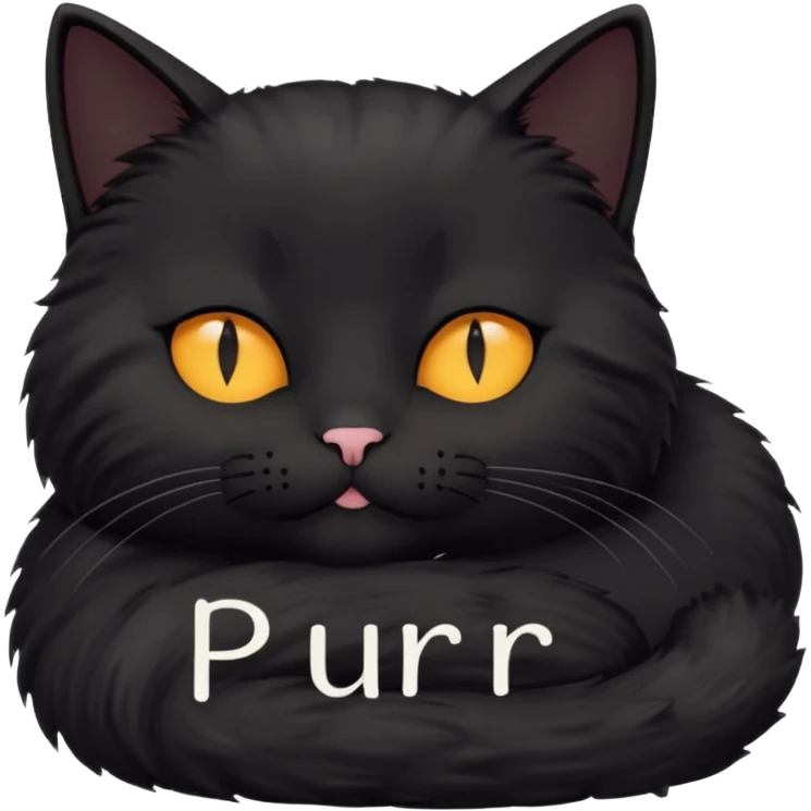 Black cat laying down with eyes closed and the word 'purr' above its head emoji