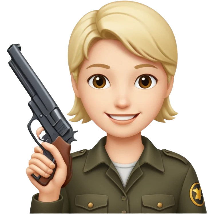A smile with a gun pointed straight  emoji