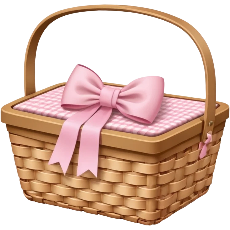 empty picnic basket with a light pink bow, realistic details emoji