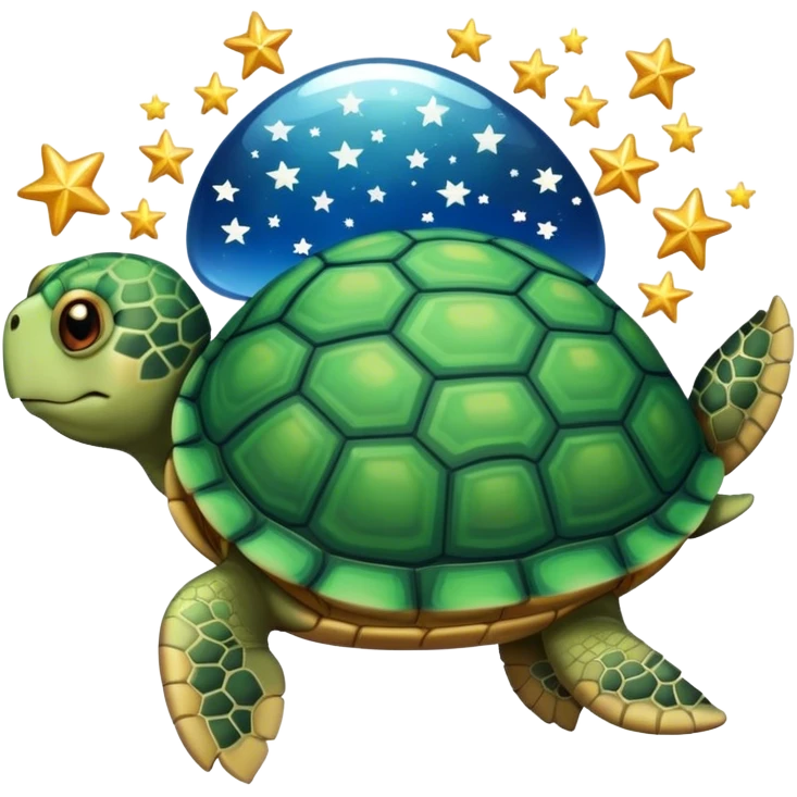 Turtle reflection in a mirror with stars emoji