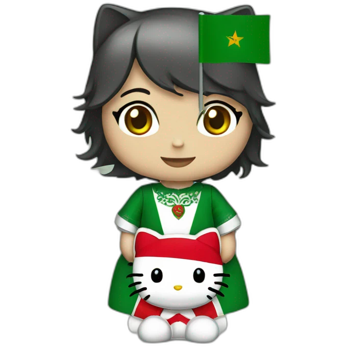Hello kitty with an Algerian flag emoji