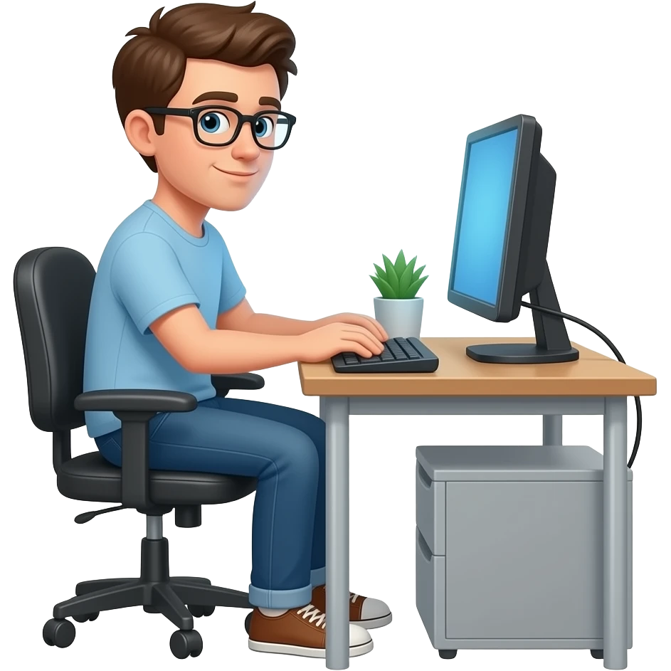 Nerd sutting on chair doing his computer desk job emoji