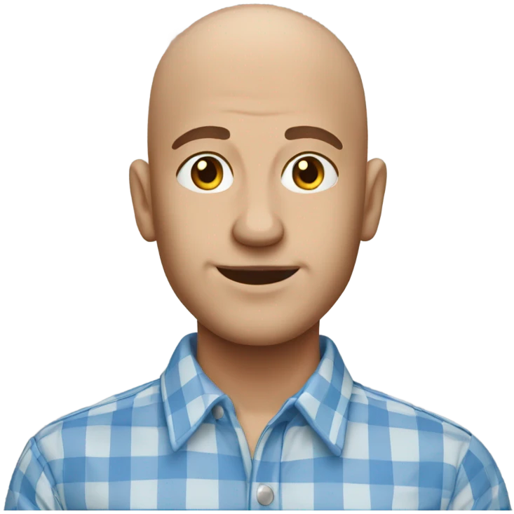 Bald man wearing blue checkered shirt emoji