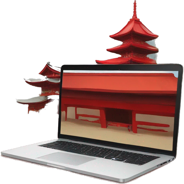 laptop overlooking red shrine emoji
