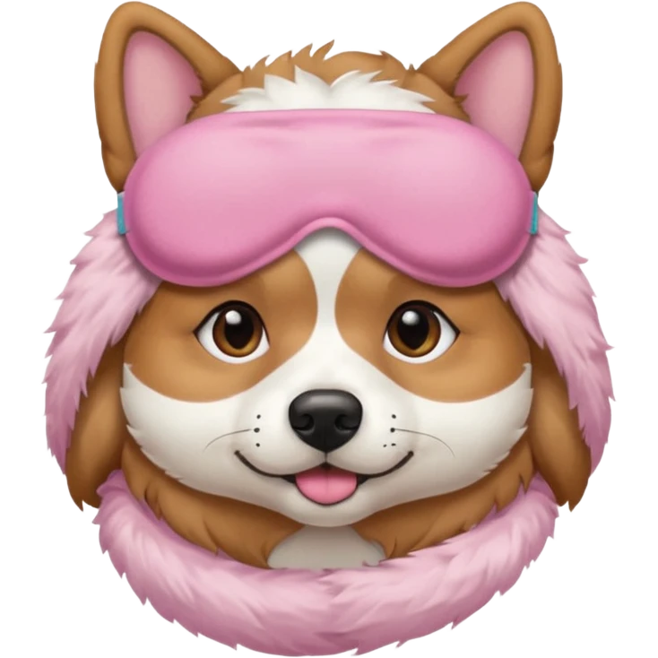 a dog with pink sleep mask and wearing shirt emoji
