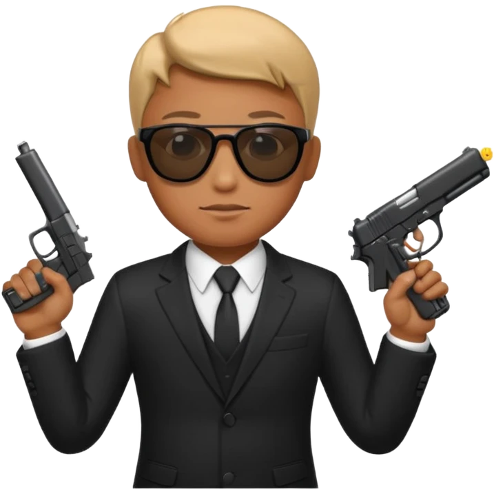 Apple emoji style, black-suited special agent wearing sunglasses, holding a gun emoji