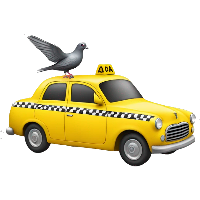 A pigeon driving a yellow cab emoji