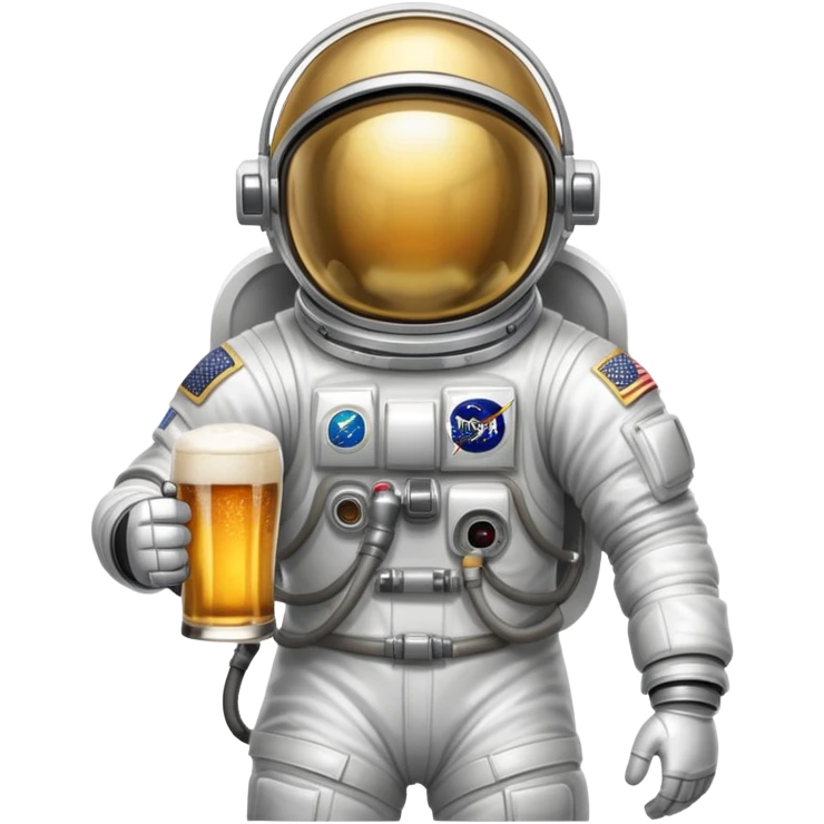 a full astronaut space suit with a pint of delicious beer inside it instead of a human, the glass of beer visible through the helmet emoji