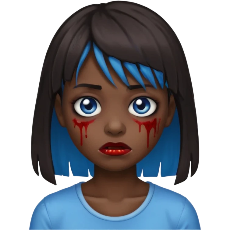 zombie emoji 🧟‍♀️ dark hair long her shoulders bangs emo and ragged haircut blue eyes emoji