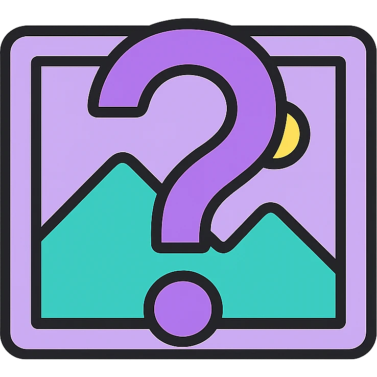 minimal image placeholder icon, light purple color, large question mark overlay emoji
