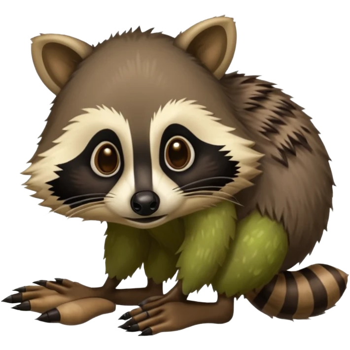 A kiwi with a raccoon's head and human feet emoji
