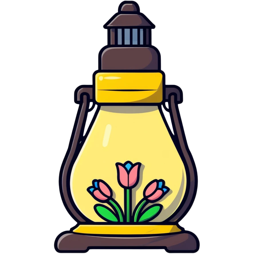May Day festive lamp with spring decorations emoji