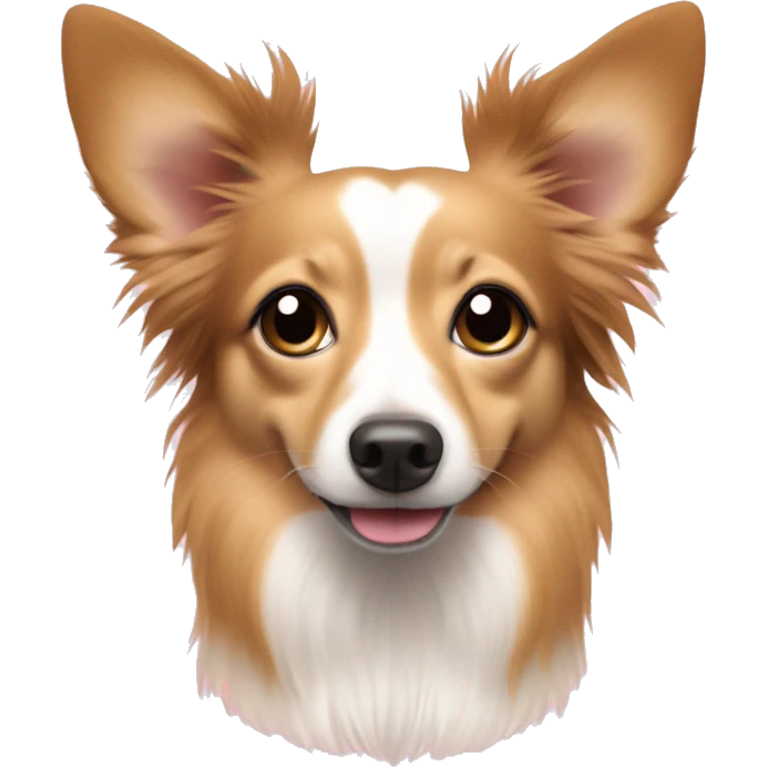 cross between chihuahua and sheltie with pink hearts around head emoji