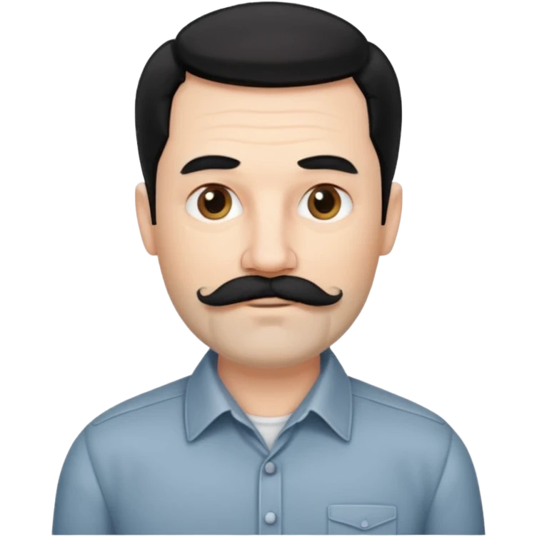 50 yr old white man, pale skin black hair with some grey highlights, side swept part, groomed moustache and beard emoji