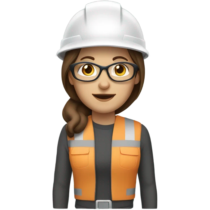 Caucasian woman with brown wearing a safety helmet, safety glasses and earplugs emoji