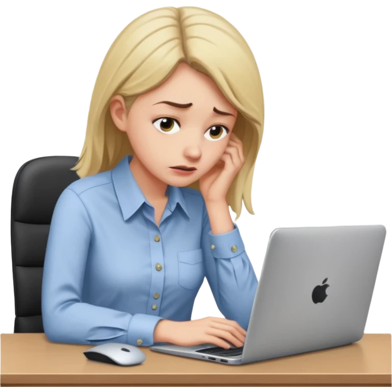 Chica con Estrés laboral en la oficina y mala postura en su laptop  emoji