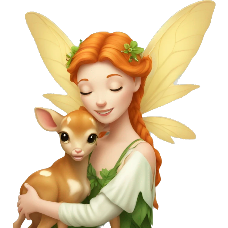 Beautiful ginger fairy with a baby fawn  emoji