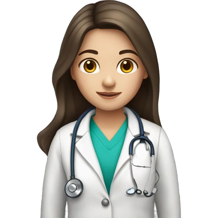 Caucasian girl with long dark brown hair, hazel eyes wearing a stethoscope  emoji