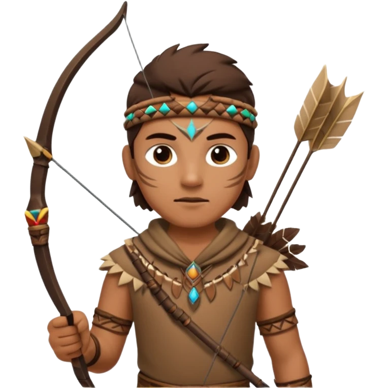 The classic hunter image with a bow and arrow on his back, dressed in brown with some animal made decorations emoji