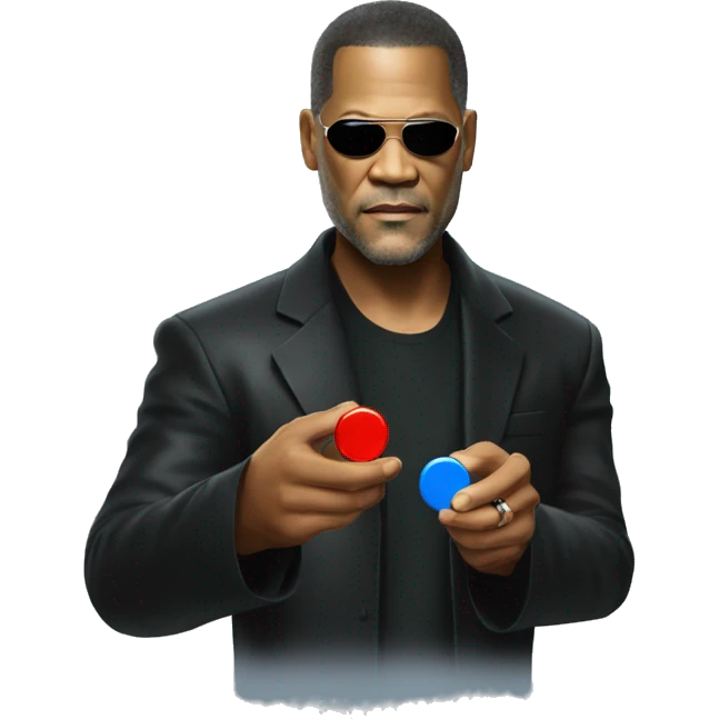 Neo, Lawrence fishburne from the matrix, holding red and blue pill emoji
