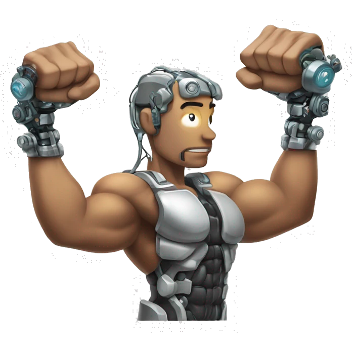 Flexing cyborg bicep and forearm with circuits and shocks emoji