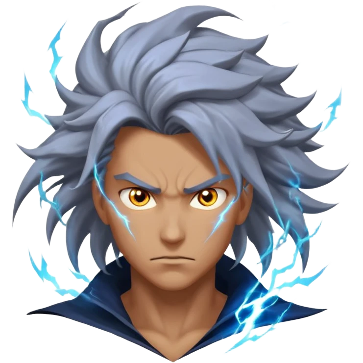 storm rider portrait, head and shoulders only, wind-swept hair, crackling lightning aura, storm clouds swirling behind, intense glowing eyes, epic fantasy vibe, 3D cartoon, mobile game icon style, clean background, no text, no watermark
 emoji