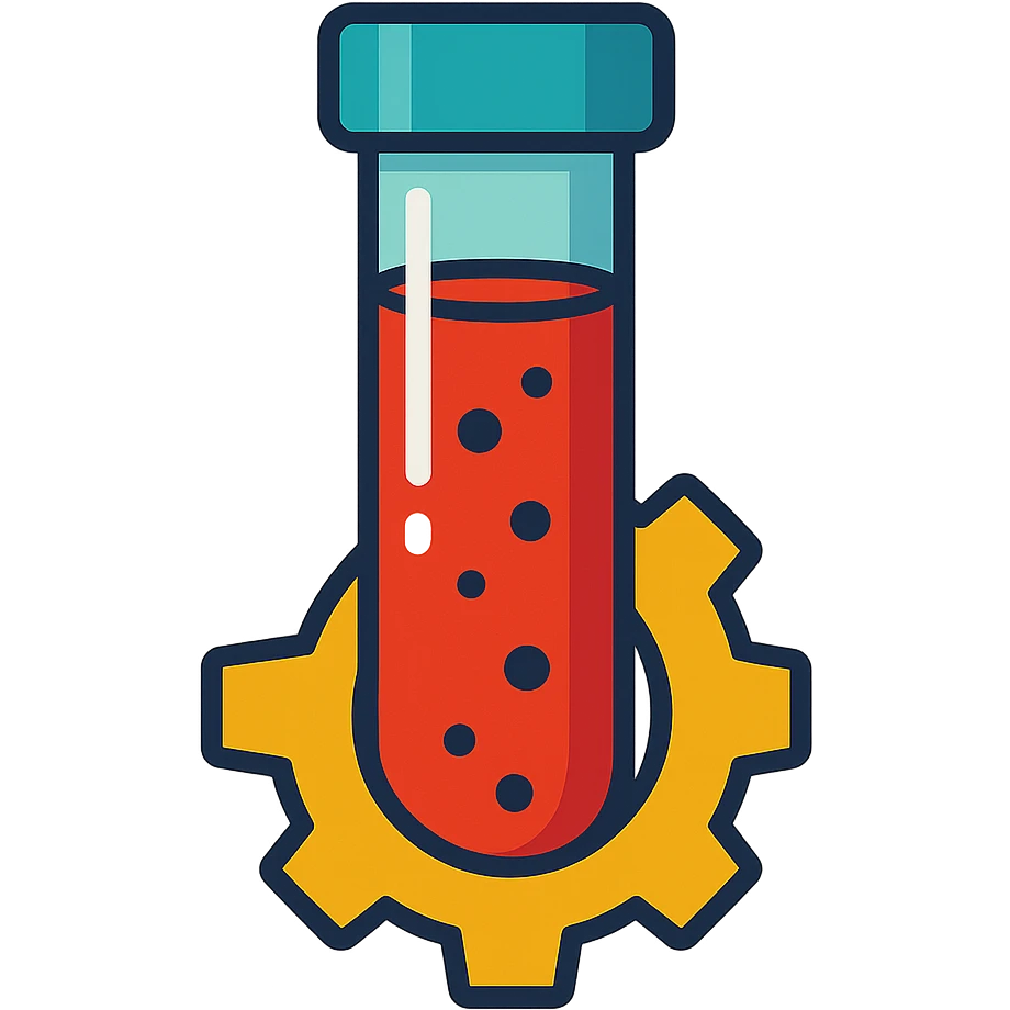 a blood tube and a gear, combined as a single object, colorful cartoon style emoji