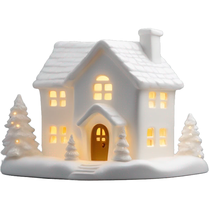 White ceramic Christmas house with light emoji
