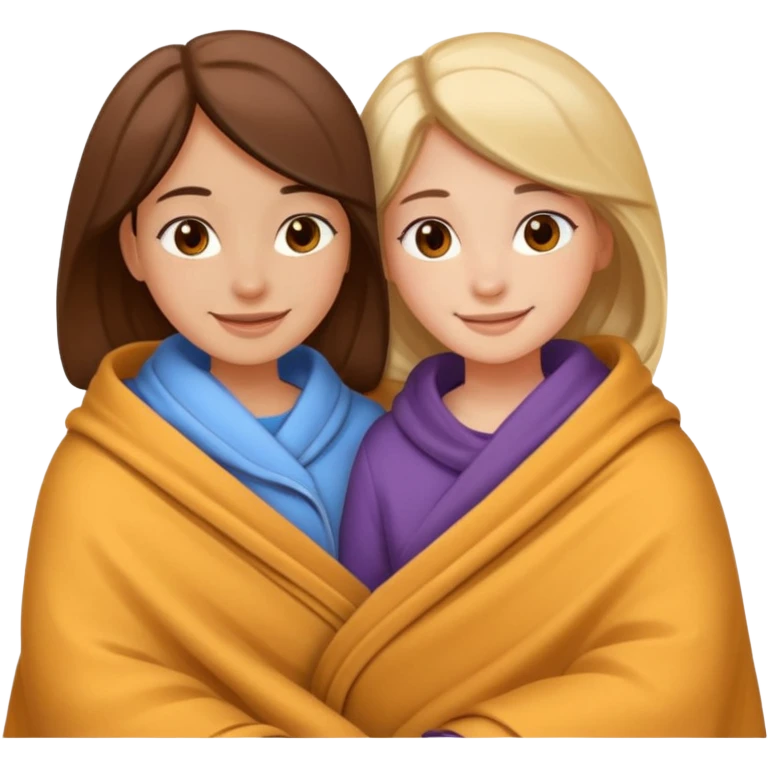 two girls cozy in bed, cuddling under a blanket, no text emoji
