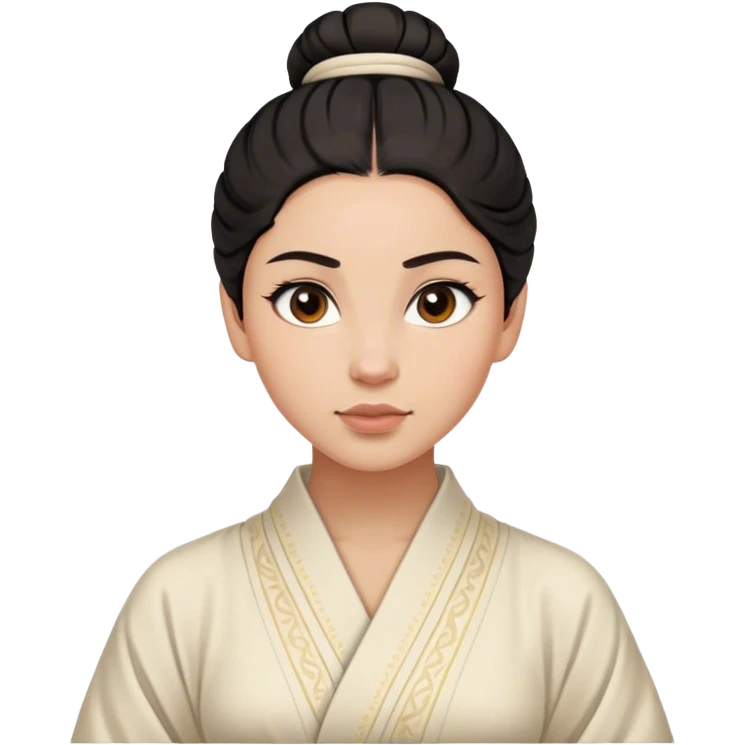 Cinematic Realistic Timeless Mulan Portrait, featuring a serene and confident Mulan with intricately detailed, natural light skin and precisely styled dark hair in a traditional bun. Her expression is calm and assured, and her simple, traditional robe is rendered with realistic textures and delicate, natural folds that catch the light beautifully. The portrait is illuminated by soft, ambient light that creates a natural, radiant finish and subtle glowing outline, perfectly capturing her enduring beauty and quiet strength in a timeless, realistic manner. emoji