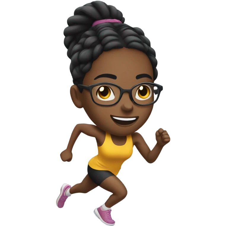 Black girl who runs track with braids and clear glasses emoji