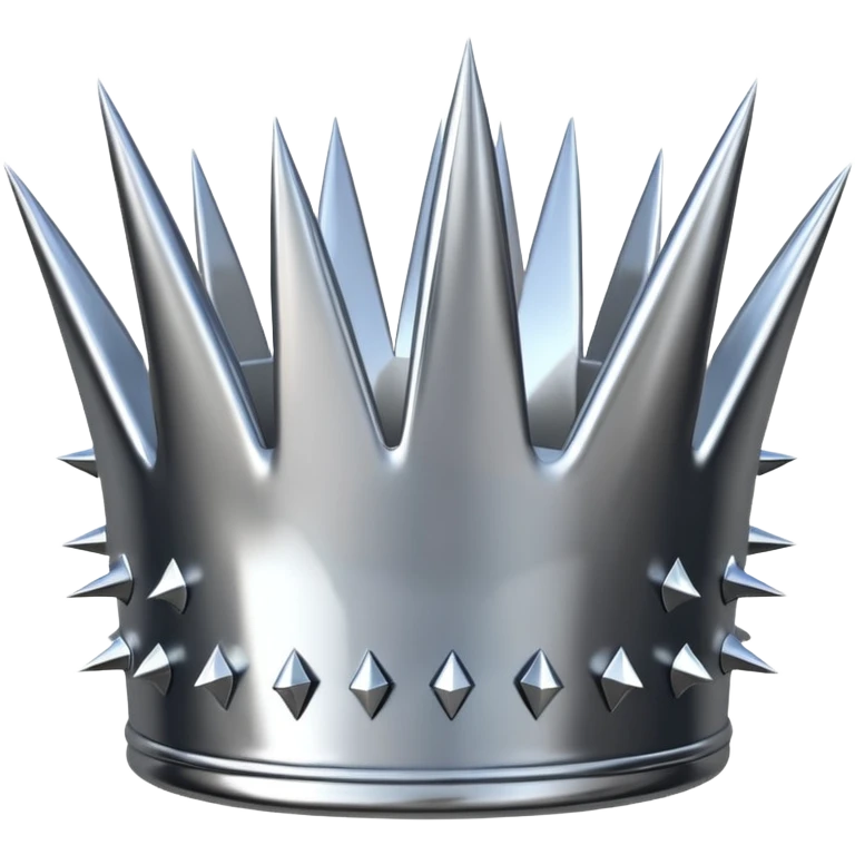 A spiked crown emoji made of silver chrome, sharp yet rounded metallic spikes, glossy reflections, aggressive luxury swag aesthetic, iOS emoji style, centered, clean white background emoji