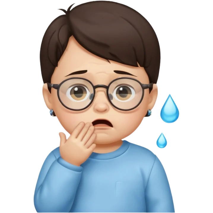 brunette baby boy crying with glasses emoji