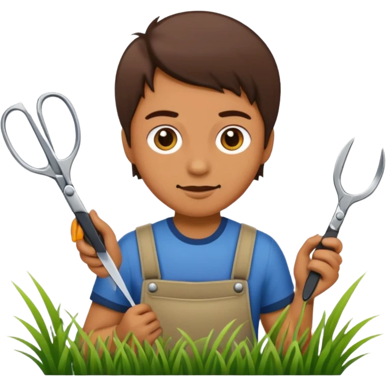 Hand cutting grass with a pair of scisors emoji
