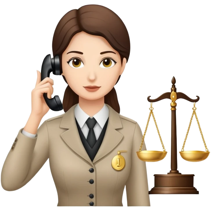 female notary with justice scale and stamp, phoning with another woman emoji