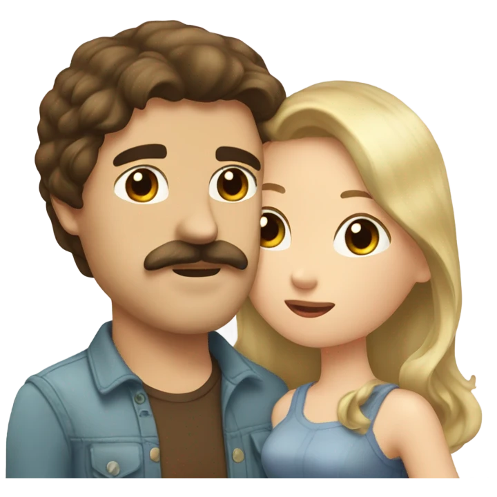Man with brown hair and blond mustache kissed beautiful girl with dark brown hair  emoji