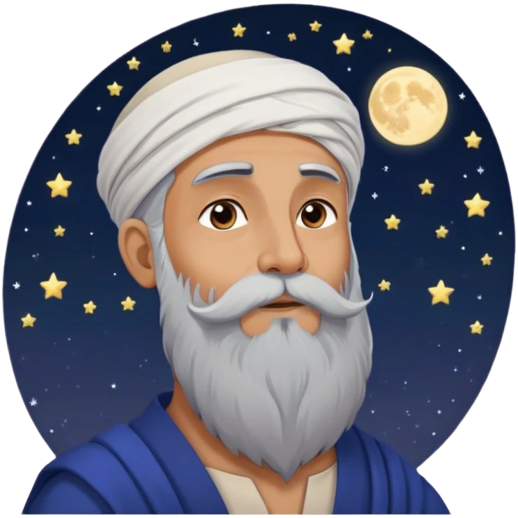 Middle Eastern sage with long beard stroking his beard while gazing up at stars in night sky emoji