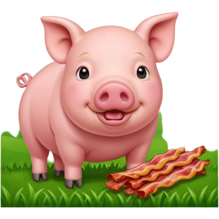 Pig eating bacon on a farm emoji