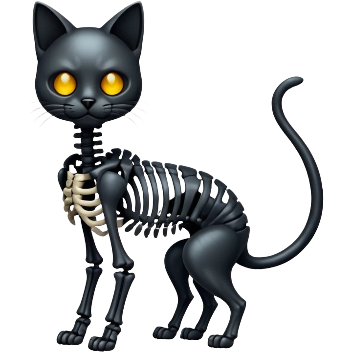 Shiny edgy gothic evil dark Cat skeleton (full body) emoji